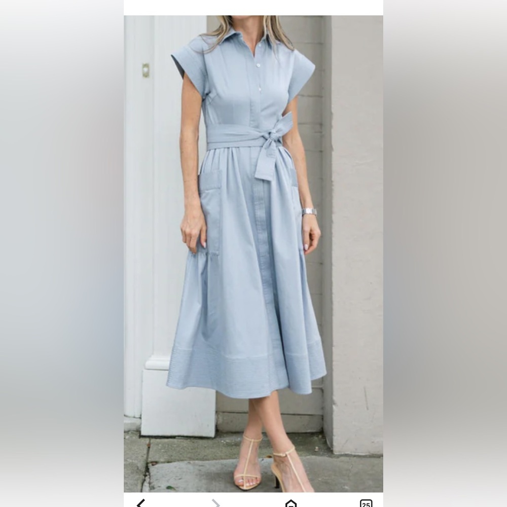 Blue A-Line Midi Skirt with Tie Front